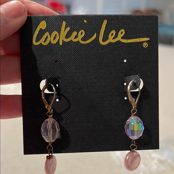 Cookie Lee Gold and Pink Dangle Earrings - Picture 1 of 1